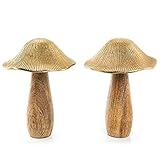 Logbuch-Verlag 2 große Pilz Figuren aus Holz mit Metallkappe Gold braun - Deko Pilzfiguren als Herbstdek