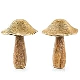 Logbuch-Verlag 2 große Pilz Figuren aus Holz mit Metallkappe Gold braun - Deko Pilzfiguren als Herbstdek