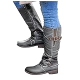 Dasongff Damen Overknee Stiefel Stiefeletten Lässige Warme Gefüttert Winter Langschaft Boots Reitstiefel Niedrige Lange Stiefel mit Absatz Beiläufige Schnalle Winterschuhe Reißverschluss S