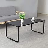 OFCASA Moderne Couchtisch aus Gehärtetes Glas Schwarzer Metall Beistelltische Wohnzimmertisch Sofatisch für Wohnzimmer 100 x 55 x 42