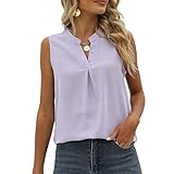 ZUYOU Damen Cami-Shirts Sommer Übergröße Ärmellos V-Ausschnitt Chiffon Langer Saum Tanktops Frauen Lässige Vintage Klassisch Einfach Einfarbig Lockere Basic Weste Hemden Oberteile T-Shirt Vest B