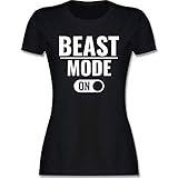 Fitness & Workout - Beast Mode ON - M - Schwarz - Sport - L191 - Tailliertes Tshirt für Damen und Frauen T-S