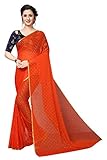 CRAFTSTRIBE Indien Traditionell Bollywood Faux Gaze Solid Sari Party Hochzeit Sari für Damen, Orange Einheitsgröß