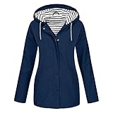 Lomelomme Damen Streifen Windbreaker Lang Große Größen Regenjacke mit Kapuze Wasserdicht Atmungsaktiv Regenparka Winddicht Regenmantel Outdoorjacken Sportjack