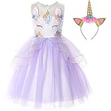 TTYAOVO Mädchen Einhorn Phantasie Prinzessin Kleid Kinder Blumen Festzug Partykleid Ärmellose Rüschen Kleider Größe(100) 2-3 Jahre 372 L