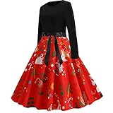 Zegeey Weihnachtskleid Damen Elegant Abendkleider Rüschen Kragen mit Schleife Swing Cocktailkleid mit Weihnachten Santa Claus Druck Partykleider für Weihnachtsab