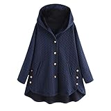 LOPILY Damen Mantel Locker Kapuzenjacke Oversized Baumwolle Steppjacke Große Größen Winterjacke Damen Warm Lang 50 48 Winter Parka Graphik Deboss Übergangsjacke Dicke Cardigans Winter (Navy, 5XL)