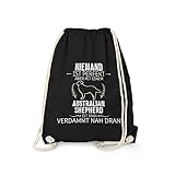 Fashionalarm Turnbeutel - Niemand ist perfekt - Australian Shepherd | Fun Rucksack mit Spruch Geburtstag Geschenk Idee Hundebesitzer Rasse Hund, Schwarz One S