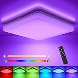 RGB LED Deckenlampe Dimmbar Farbwechsel, 18W 1800LM LED Deckenleuchte Dimmbar RGB mit Fernbedienung, IP54 Wasserfest LED Lampe für Badezimmer, Küche, Kinderzimmer, Wohnzimmer, Schlafzimmer, Büro, F