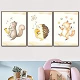 Kinderzimmer Poster Cartoons Leinwand Igel Fuchs Eichhörnchen Drucke Kinderzimmer Tiere Band Malerei Baby Mädchen Zimmer Dekor Ohne R