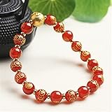 Glücksbringer Armband,Feng Shui Heilung Armband Glückliche antike Münzen Charme Natürliche Rot Achat Balance Rot Perlen Vergoldet Urlaub Schmuck Reichtum Amulett Anziehen Geld Wohlstand Glück