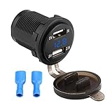 Auto USB-Ladegerät, Qii lu Dual USB Ladegerät Buchse, 3.1A Schnellladung Dual USB + LED Digital Voltmeter Steckdose Mobiltelefon Ladegerät für Auto LKW Motorrad Marine Boat Buchse Voltmeter(Blau)