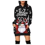 Hoodie Kleid Damen, Weihnachtskleid Party Kleider Weihnachts Kostüm Cartoon Christmas Drucken Oberteil Langarmshirt Lässig Sweatshirt Frühling Herbst Winter Shirts Festliche Geschenk