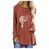 Damen Sommer Tops Lässiges T-Shirt mit Totenkopf-Strass-Motiv V-Ausschnitt Kurzarm Loser Pullover Plus Size Baggy Tunika-Bluse(Coffee, XL)