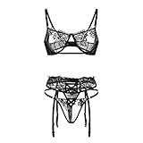 Stahlring BH Hollow Out Bandage Stickerei Unterwäsche G-String Dessous Nachtwäsche Strumpfband Gürtel Teddy Bustier S