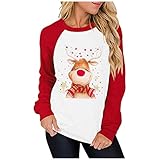 Pullover Damen Sweatshirt Große Größe Casual Schlankes Oberteil Basic Shirts Mode Rundhals Bluse Tops Weihnachts Cute Cartoon Drucken Langarmshirt Flexibel Gemütlich Tunika Oberteile Sweatw