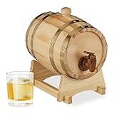 Relaxdays 10027852 Holzfass 1,25 l, mit Bock, Zapfhahn, für Whiskey, Wein, Spirituosen, Whiskyfass HxBxT 23 x 16 x 25,5 cm, Natur, H