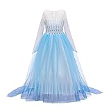 IWEMEK Mädchen Eiskönigin 2 Kostüm ELSA Kleid Schneekönigin Prinzessinkleid Schneeflocke TüllKleid Weihnachten Karneval Fasching Verkleidung Geburtstag Partykleid Kinder B-Blau 01 7-8 J