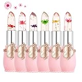 Clear Flower Jelly Lippenstift, 6 Packungen Nahrhafte Feuchtigkeitscreme Lippenbalsam Temperatur Farbwechsel Lippenstift Matt Lang anhaltender Lipgloss (Rosa)