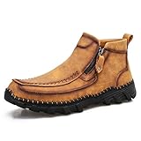 CusGifta Herren-Leder-Freizeitschuhe, Halbschuhe, Oxford-Schuhe, zum Reinschlüpfen, Stiefeletten, Handnähte, seitlicher Reißverschluss, Turnschuh, Wanderschuh für Herren, Gelber Samt, 38 2/3 EU