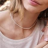 SONGK Minimalistische echte Perlenkette 2mm/3-4mm Süßwasserperlenhalskette Choker Einfacher zarter Schmuck für F