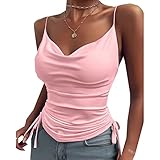 Damen Sommer Leopardenmuster Sling Einfarbig Tiefer V-Ausschnitt Sling Eng Kordelzug LäSsig Kleine Weste T-Shirt D
