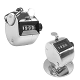 AFUNTA Handzähler mit 4 Ziffern, 1 Handzähler und 1 Zähler mit Sockel, mechanischer manueller Klicker, für den Schreibtisch, mit Ständer, silberfarb
