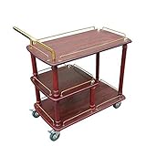 JINKEBIN Trolley. Servierwagen Trolley, Wine Rack Wagen Wagen Serving auf Rädern mit Lagerung Compatible with Küche Bar Wohnzimmer 3 Tiers Wein Tee Bier Regale Halter Massivholz- Metall(Farbe, Größe: