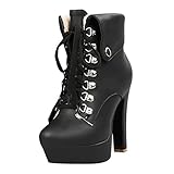 MEITIAN Damen Chic Plateau High Heel Stiefeletten, Schwarz , 41 EU