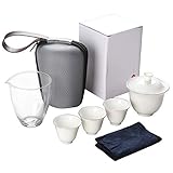 ZQJKL Tragbar Kung Fu Tee Set Chinesisches Japanisches Weinlese-Reise-Tee-Set Inklusive 1 Teetasse Mit Deckel 3 Teetassen Und 1 Gongdao-Tasse Teetuch Und Aufbewahrung