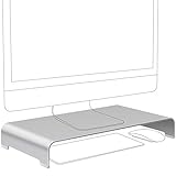 Vaydeer Aluminium Monitorständer Computer Riser Metall Desktop Monitor Ständer bis zu 27 Zoll Bildschirme für PC, Mac, MacBook, Laptop mit Speicherplatz Organizer für Keyboard & Mouse - Silber,