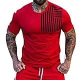 Gumiao Herren T-Shirts Kurzarm, Druck, Muskeltraining, T-Shirt für Herren, Kompressionsshirt für Herren, T-Shirt für Herren, breit, T-Shirt für Herren, bunt, T-Shirt für Herren, rot, Larg