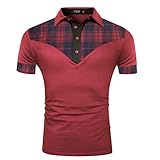 Misfuso Herren Poloshirt Kurzarm Kariert Shirt Sommer T-Shirt Men's Polo Shirt Baumwolle Rot XXL