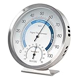 MAVORI® Thermometer Hygrometer innen analog - Temperaturmessgerät und Luftfeuchtigkeitsmessgerät innen aus hochwertigem Edelstahl für eine zuverlässige und komfortable Raumk