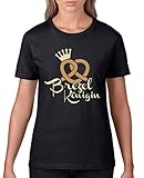 Comedy Shirts - Brezelkoenigin - Oktoberfest - Damen T-Shirt - Schwarz/Hellbraun-Beige Gr. M