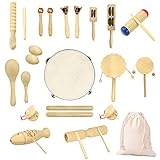 Ulifeme Holz Musikinstrumente Set, 27 Stück Instrumente für Kinder, Kleinkinder und Baby, Reines Holz Percussion Musikinstrumente Spielzeug, Musik Rhythmus Instruments Set Verpackt in Baumw