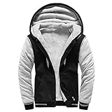 SHOBDW Plüschmantel mit Kapuze,Fleecemantel Herren,Men's Winter Plüsch Warm Gefüttert Thickening Große Größen Warm Cardigan Farbblock Zipper Hooded Kapuzensweatshirt Jacket mit T