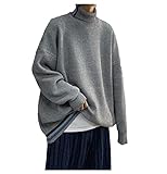 Aicfikrye Lässiger Pullover für Herren, koreanischer Pullover, Rollkragenpullover, langärmelig, Streetwear, grau, XX-Larg