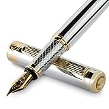Silber Füllfederhalter Scriveiner - Füller Edel mit 24 Karat Gold-Finish, Schmidt 18 Karat vergoldete Feder (mittel), Bestes Geschenk für Herren und Damen, Manager, Führungskräfte (Silber Chrom)