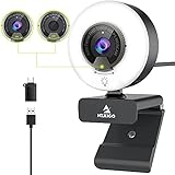 NexiGo N960E 60FPS Autofokus 1080P Webcam mit 2 Stereo Mikrofon, Ringlicht und Abdeckung, USB Kamera für Streamen von Online-Kursen, Kompatibel mit Zoom/Skype/Facetime/Teams, PC Mac Laptop Desktop