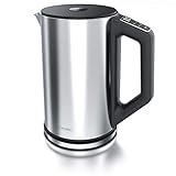 Arendo - Edelstahl Wasserkocher mit Temperatureinstellung 40-100 Grad in 5er Schritten - Doppelwand Design - Modell ELEGANT - 1,5 Liter - 2200 W - Teekocher mit Temperaturanzeige - Silber g