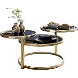 FineBuy Couchtisch mit 3 Tischplatten 58 x 43 x 58 cm | Beistelltisch rund | Design Wohnzimmertisch Glas/Metall | Designer Glastisch Sofatisch modern | Kleiner Loung