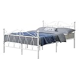 [en.casa] Metallbett 140x200 cm Doppelbett mit Kopf-und Fußteil Bettgestell Gästebett Metallgestell mit Lattenrost bis 300kg Weiß