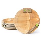 GREENBOX Palmware - stabileEinwegteller Menüteller mit 3 Kammern Palmblatt Einweggeschirr biologisch abbaubar I 25 Speiseteller rund Ø 25cm I Hochwertiges Einmalgeschirr kompostierb