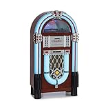 auna Graceland DAB Jukebox, Bluetooth-Funktion, CD-Player, Plattenspieler, DAB+/UKW-Radiotuner, SRC LED Lighting System, USB-Port, SD-Slot, AUX-Eingang, Designgehäuse mit Eichenholz-Optik