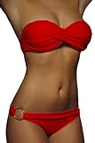 ALZORA Twist Push Up Bandeau Bikini Set Damen Pushup Badeanzug viele Farben und Größen (M, Rot)