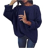 Masrin Pullover Damen Lässiger einfarbiger Grobstrickpullover Warmes Winter Sweatshirt Tunika Oberteile mit Rundhalsausschnitt und Langen Ärmeln Elastische lockere B