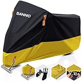 BANNIO Motorrad Abdeckplane,210D Oxford Winterfest Stabil Motorradgarage,Atmungsaktiv Motorradabdeckung Outdoor Indoor,Roller Abdeckplane Schützt vor UV Regen Schnee Staub,Gelb+Schwarz,XXL