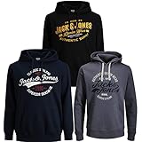 JACK & JONES Herren Kapuzenpullover Übergröße Big Plus Size Hoodie Sweatshirt Sweat Logo 2 Col 3XL 4XL 5XL 6XL 7XL 8XL (XXXXL, 3er Pack PS #57)