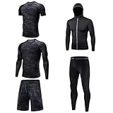 eiuEQIU Herren Fitness Kleidung Set 5 stück Männer Athletic Sport Anzug Neues Freizeit-Sport-Fitnessstudio fünfteilig Schnelltrocknend Trainingsanzüge Kapuzenjacken Funktionsshirt L